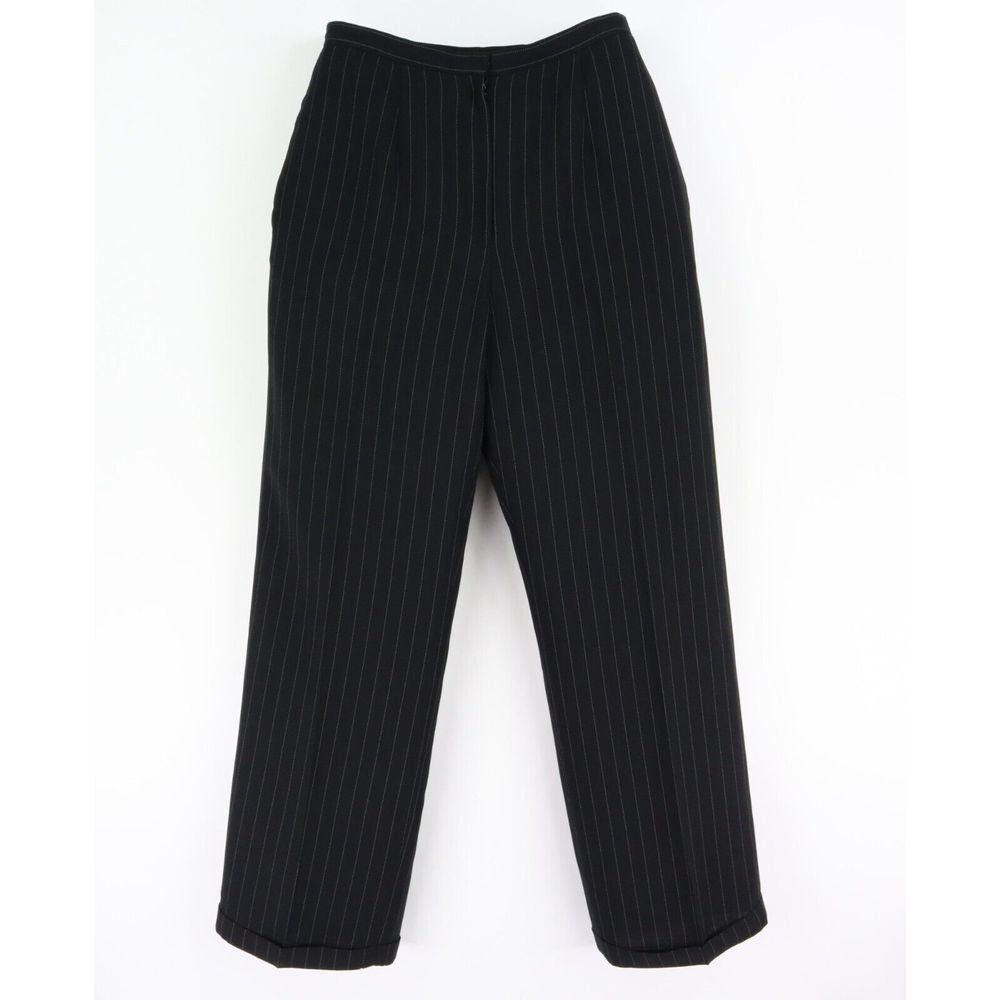 Worthington Dress Pants High Rise Cuffed Lined Womens 10 Black Striped Straight